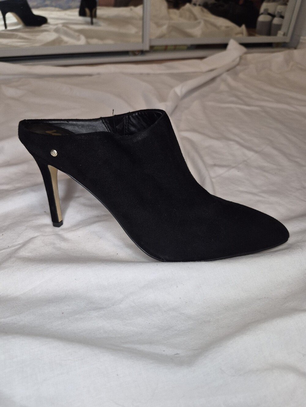 Sam Edelman Black Suede Pointed Toe Mule Heels Size 7